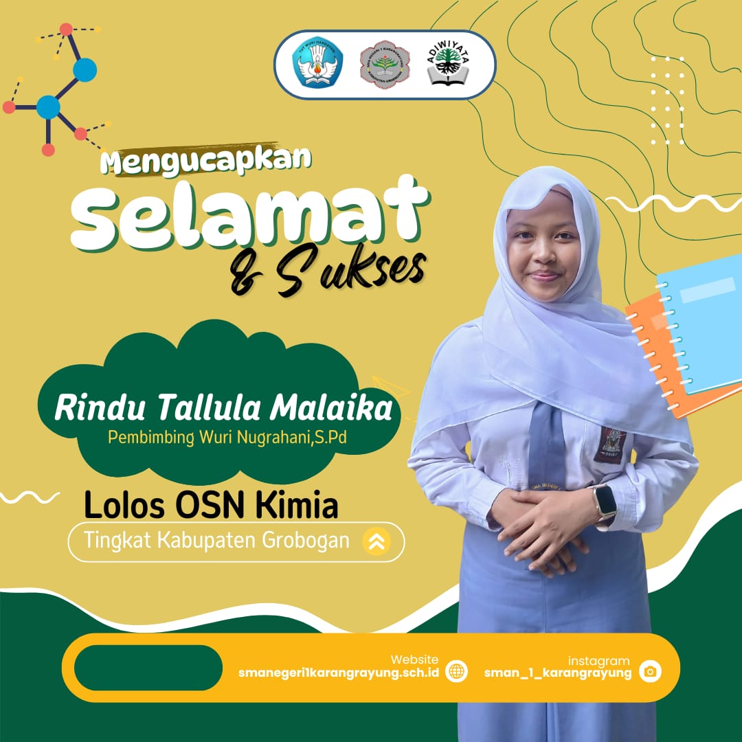 Rindu Tallula Malaika Berhasil Lolos OSN Kimia Tingkat Kabupaten Grobogan